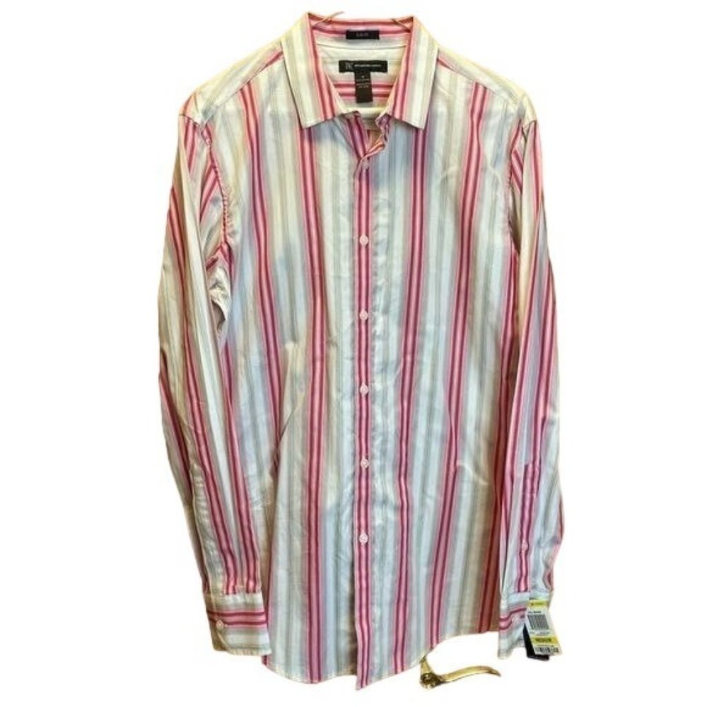 INC International Concepts Pink White Stripe Button Up Long Sleeve Shirt Size M - Picture 1 of 4